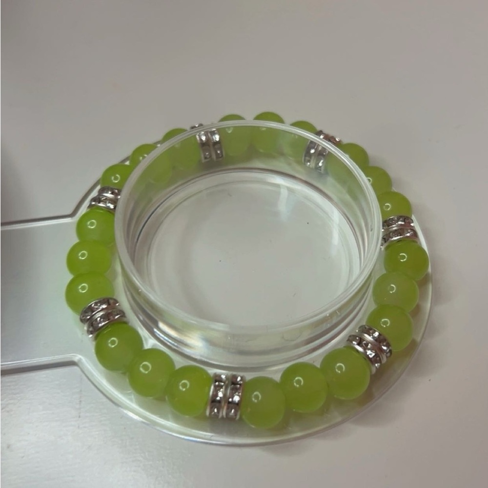 Green Beaded Bracelet with Silver Accents